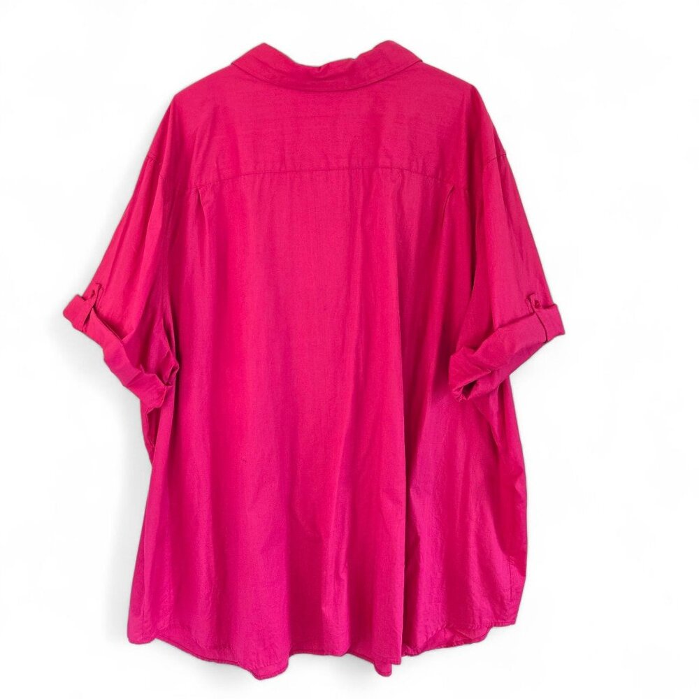 Woman Within Womens Button-Up Blouse Rolled Sleeves Pink 5X 100% Cotton Shirt - Picture 2 of 9